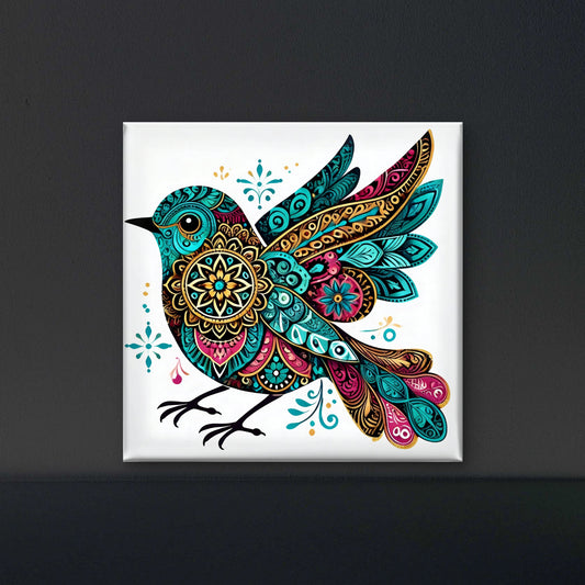 Ornate Songbird Mandala Art-Luxurious-Wildlife & Animals-3D Textured Wall Art | UV Embossed Canvas Wall Frame for Home decor