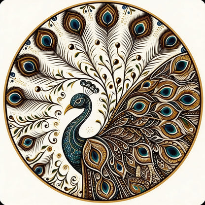 Ornate round Peacock Mandala -Luxurious | 3D Textured Wall Art | UV Printed Embossed Canvas Wall Frame for living room,home decor