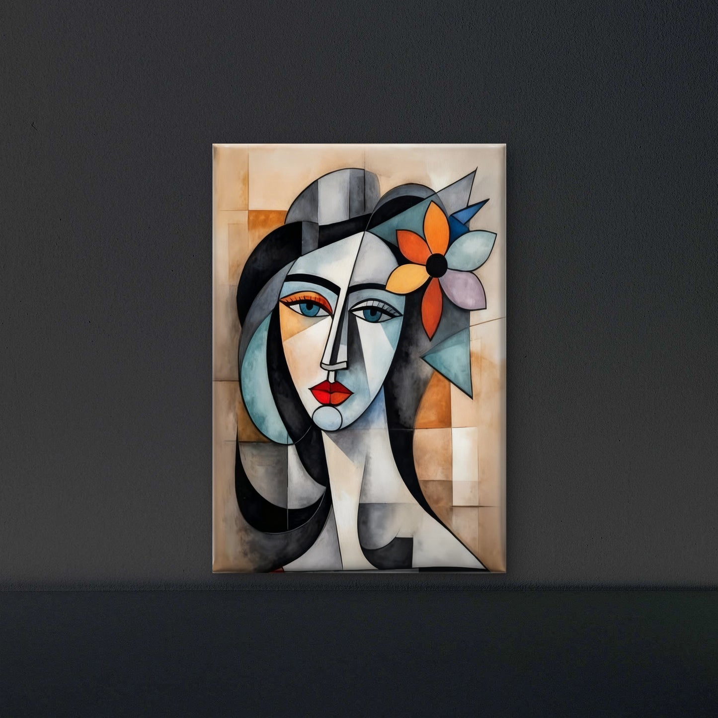 Pablo Picasso Style Woman Cubism Portrait-Luxurious-Modern Art & Abstract| 3D Textured Wall Art | UV Printed Embossed Canvas Wall Frame for Office,Meditation Space