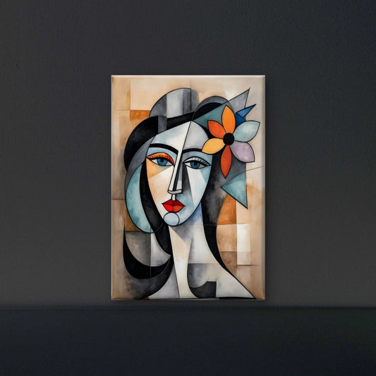Pablo Picasso Style Woman Cubism Portrait-Luxurious-Modern Art & Abstract| 3D Textured Wall Art | UV Printed Embossed Canvas Wall Frame for Office,Meditation Space