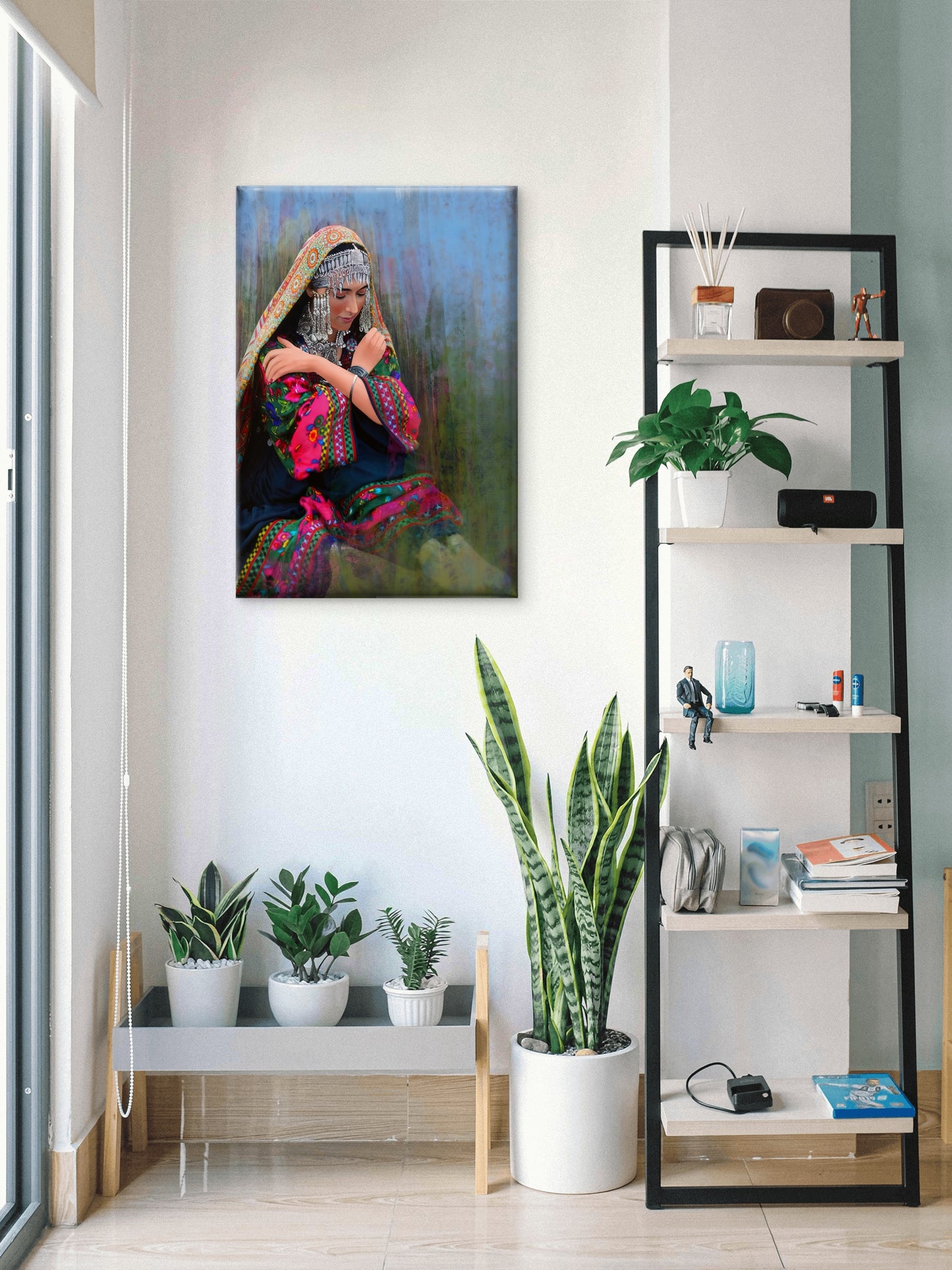 Kashmiri Girl-Luxurious-Indian Culture &  Folk Art 3D Textured Wall Art | UV Printed Embossed Canvas Wall Frame for Home Decor,living Room