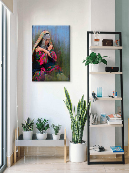 Kashmiri Girl-Luxurious-Indian Culture &  Folk Art 3D Textured Wall Art | UV Printed Embossed Canvas Wall Frame for Home Decor,living Room