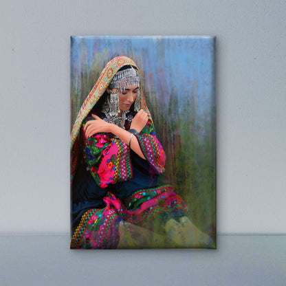 Kashmiri Girl-Luxurious-Indian Culture &  Folk Art 3D Textured Wall Art | UV Printed Embossed Canvas Wall Frame for Home Decor,living Room