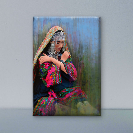 Kashmiri Girl-Luxurious-Indian Culture &  Folk Art 3D Textured Wall Art | UV Printed Embossed Canvas Wall Frame for Home Decor,living Room