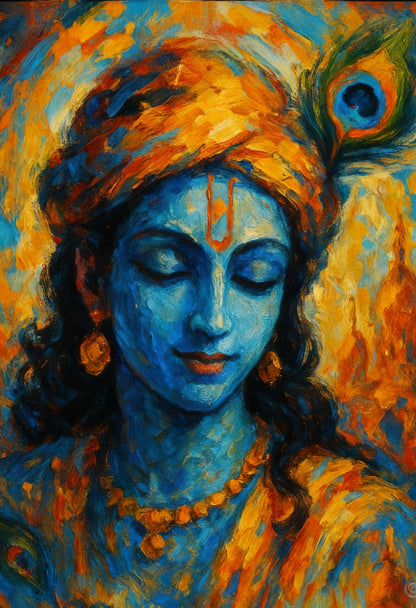 Peaceful Krishna abstract spiritual art-Luxurious-Spiritual & Mindful 3D Textured Wall Art | UV Printed Embossed Canvas Wall Frame for Prayer room ,Meditation Space