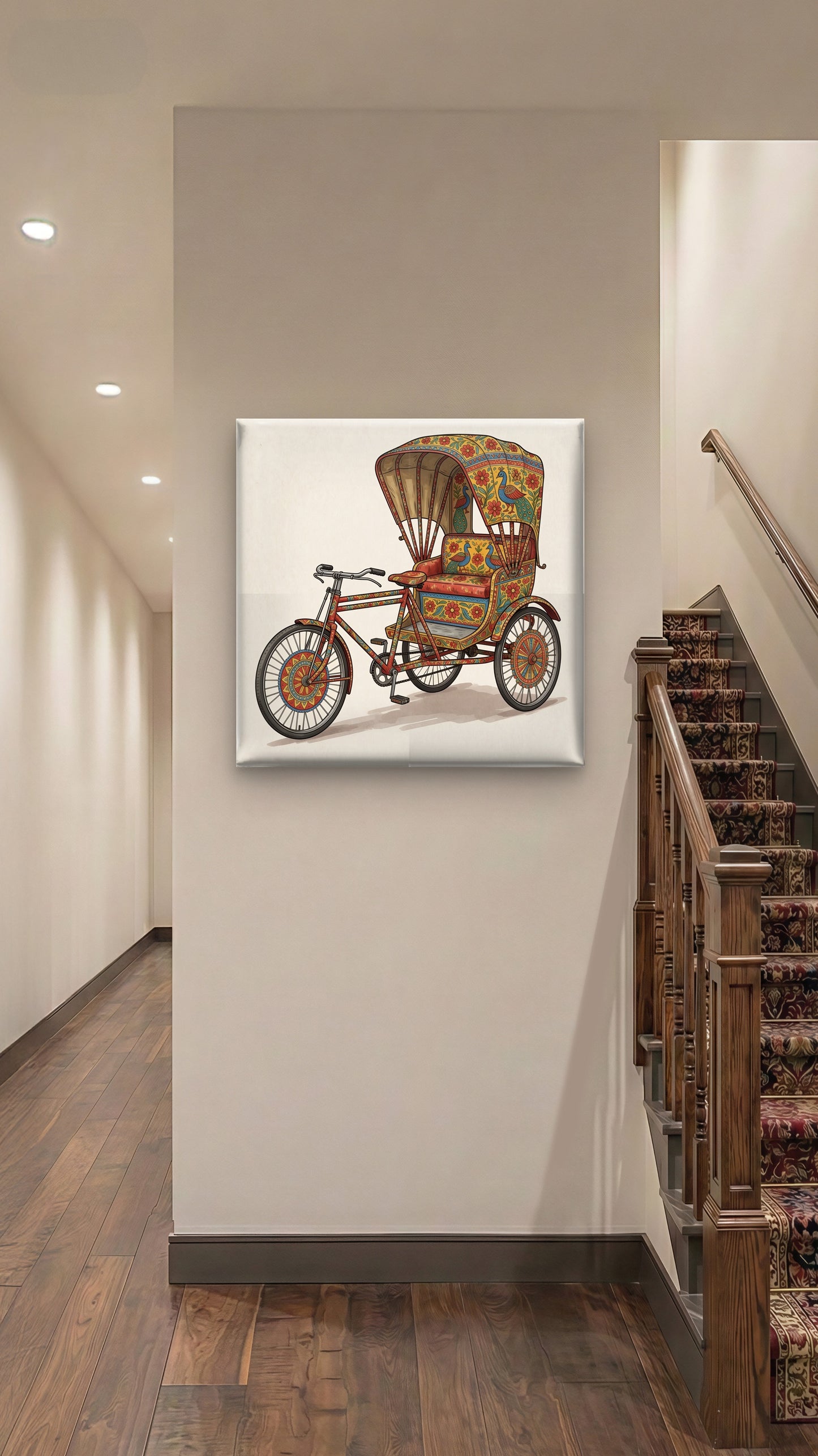 Peacock & Petal Rickshaw-Luxurious-Indian Culture &  Folk Art 3D Textured Wall Art | UV Printed Embossed Canvas Wall Frame for Home Decor,living Room