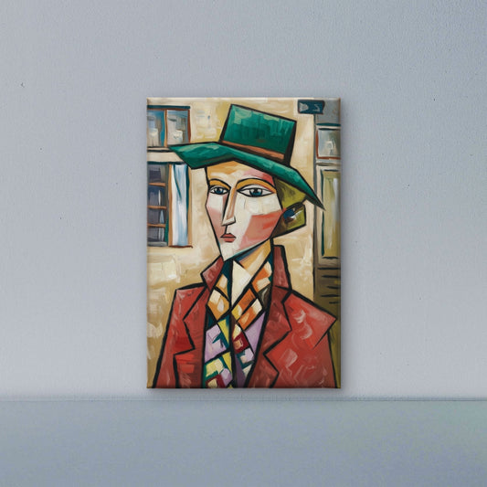 Picasso Style Woman in a Green Hat-Luxurious-Modern Art & Abstract| 3D Textured Wall Art | UV Printed Embossed Canvas Wall Frame for Office,Meditation Space