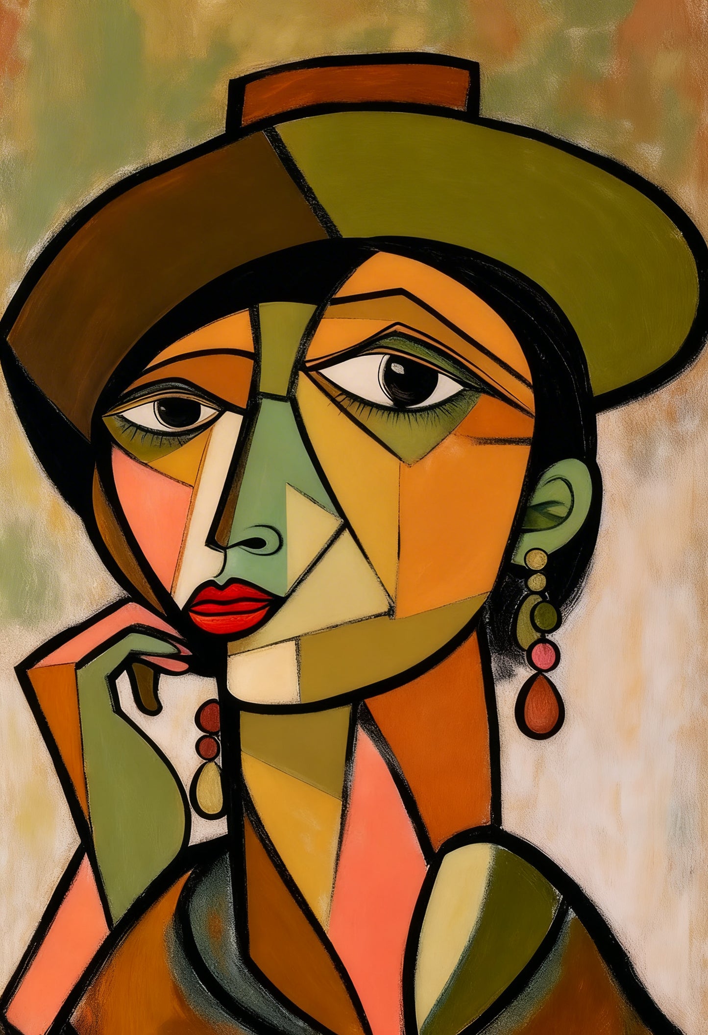 Picasso Woman in a Brown Hat-Luxurious-Modern Art & Abstract| 3D Textured Wall Art | UV Printed Embossed Canvas Wall Frame for Office,Meditation Space