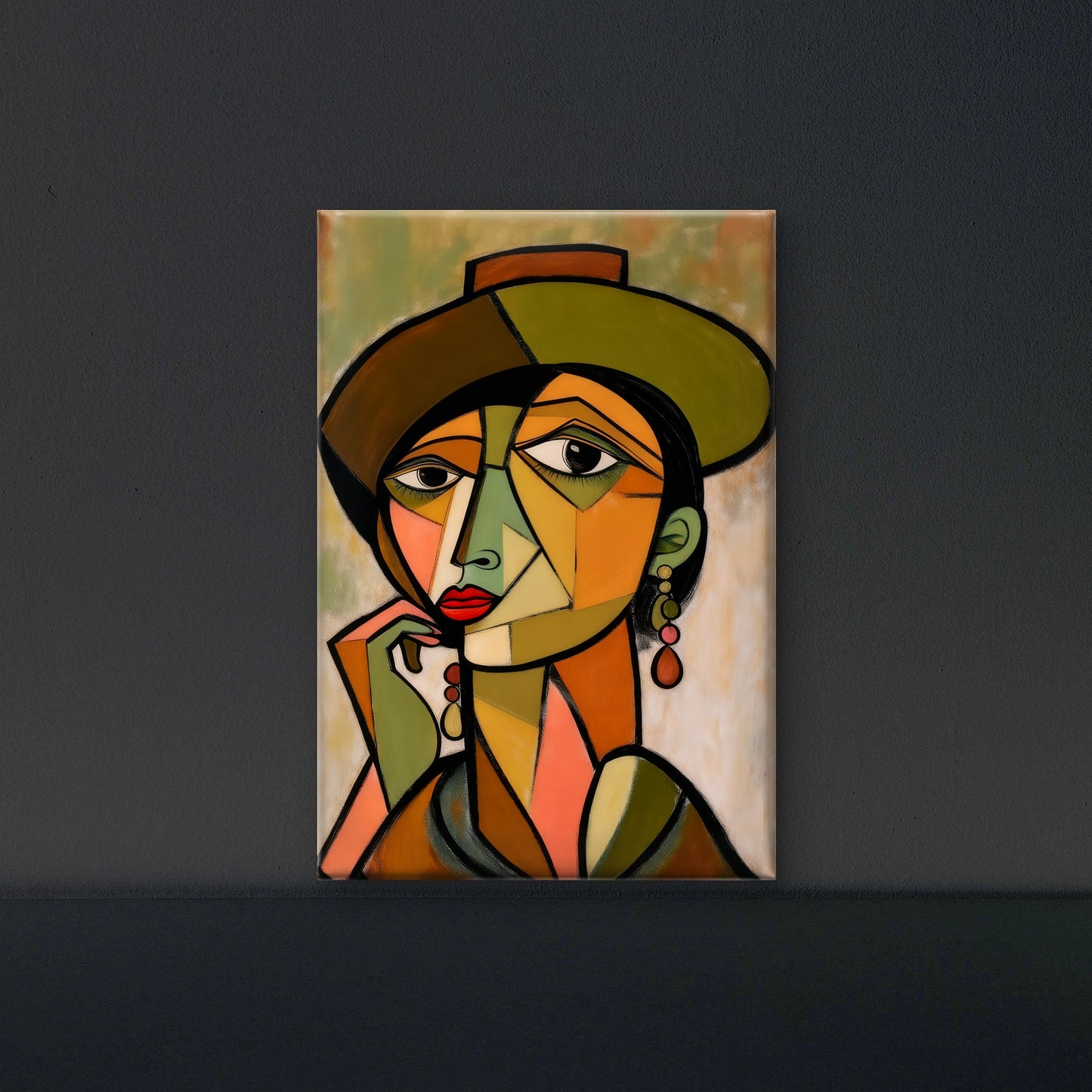 Picasso Woman in a Brown Hat-Luxurious-Modern Art & Abstract| 3D Textured Wall Art | UV Printed Embossed Canvas Wall Frame for Office,Meditation Space