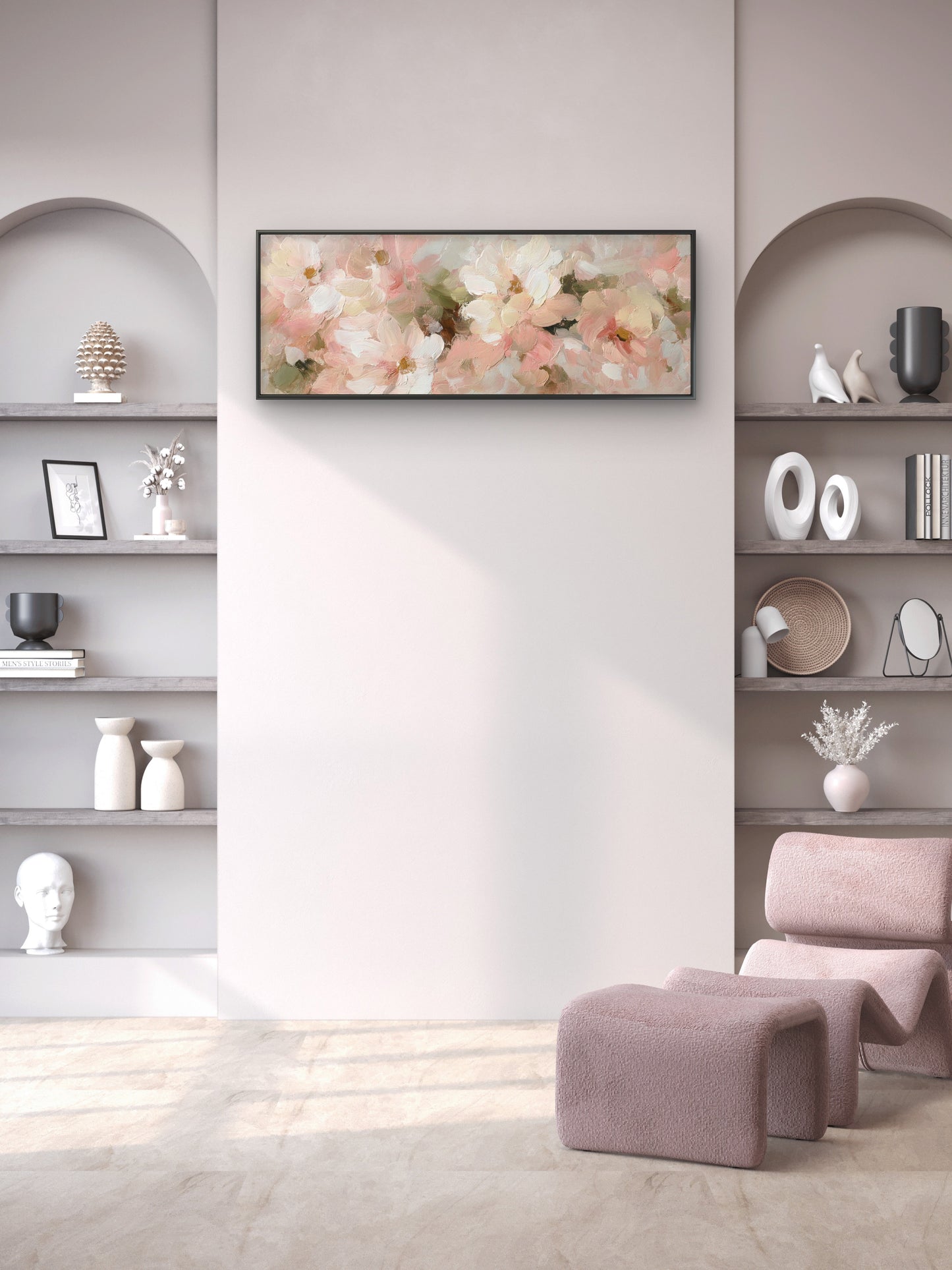 Pink Flower Abstract style premium Floral & Botanical-3D Textured Wall Art | UV Embossed Canvas Wall Frame for home decor and bed room
