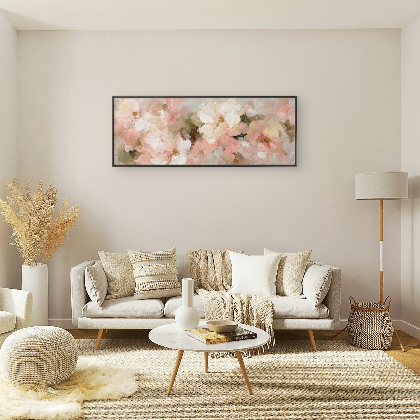 Pink Flower Abstract style premium Floral & Botanical-3D Textured Wall Art | UV Embossed Canvas Wall Frame for home decor and bed room