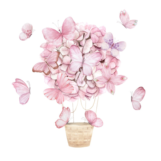 Pink aerostat balloon flowers and butterfly-Premium-Floral & Botanical-3D Textured Wall Art | UV Embossed Canvas Wall Frame for home decor and kids room