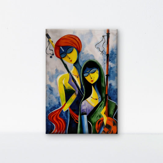 Radha Krishna with Flute-Luxurious-Spiritual & Mindful 3D Textured Wall Art | UV Printed Embossed Canvas Wall Frame for Prayer room ,Meditation Space