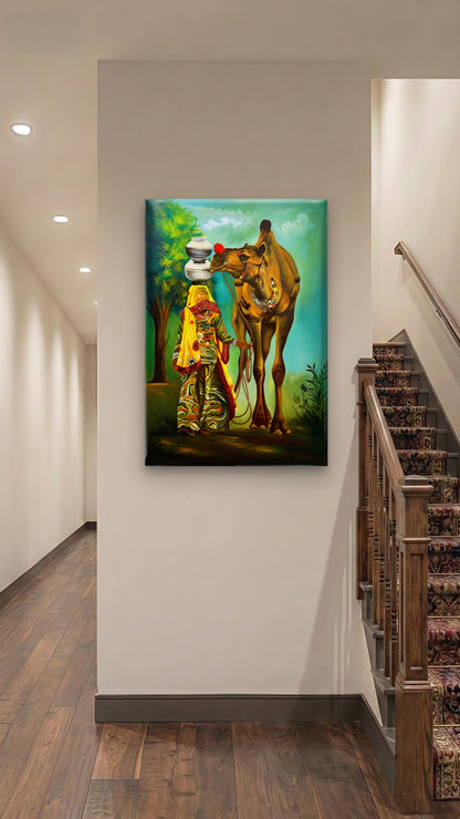 Rajasthani--Luxurious-Indian Culture &  Folk Art 3D Textured Wall Art | UV Printed Embossed Canvas Wall Frame for Home Decor,living Room
