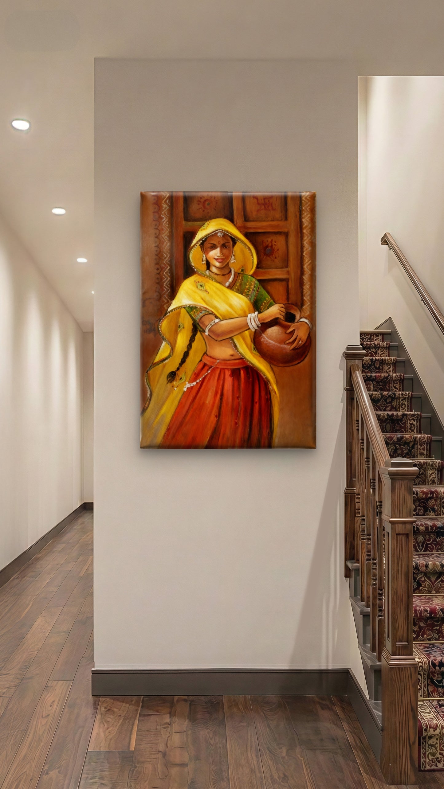 Rajasthani Folk Artt-Luxurious-Indian Culture &  Folk Art 3D Textured Wall Art | UV Printed Embossed Canvas Wall Frame for Home Decor,living Room