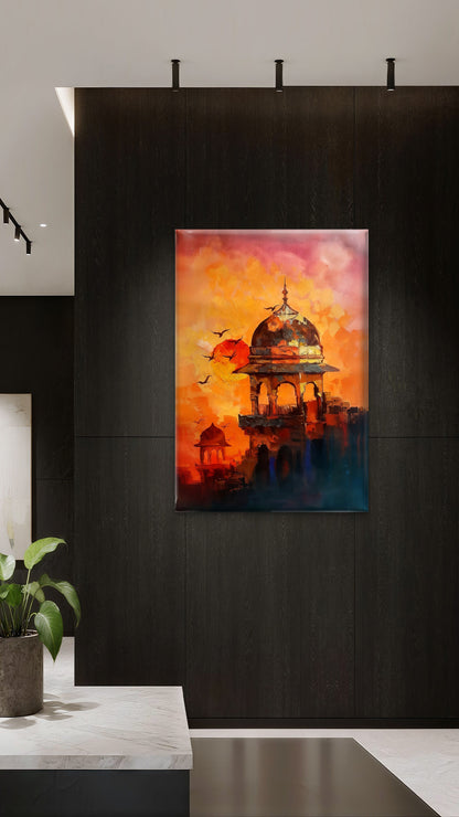 Rajput Architecture-Luxurious-Indian Culture &  Folk Art 3D Textured Wall Art | UV Printed Embossed Canvas Wall Frame for Home Decor,living Room