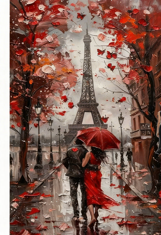 Romantic Couple Paris Street View-Luxurious-Love & Togetherness-3D Textured Wall Art | UV Embossed Canvas Wall Frame for bed room