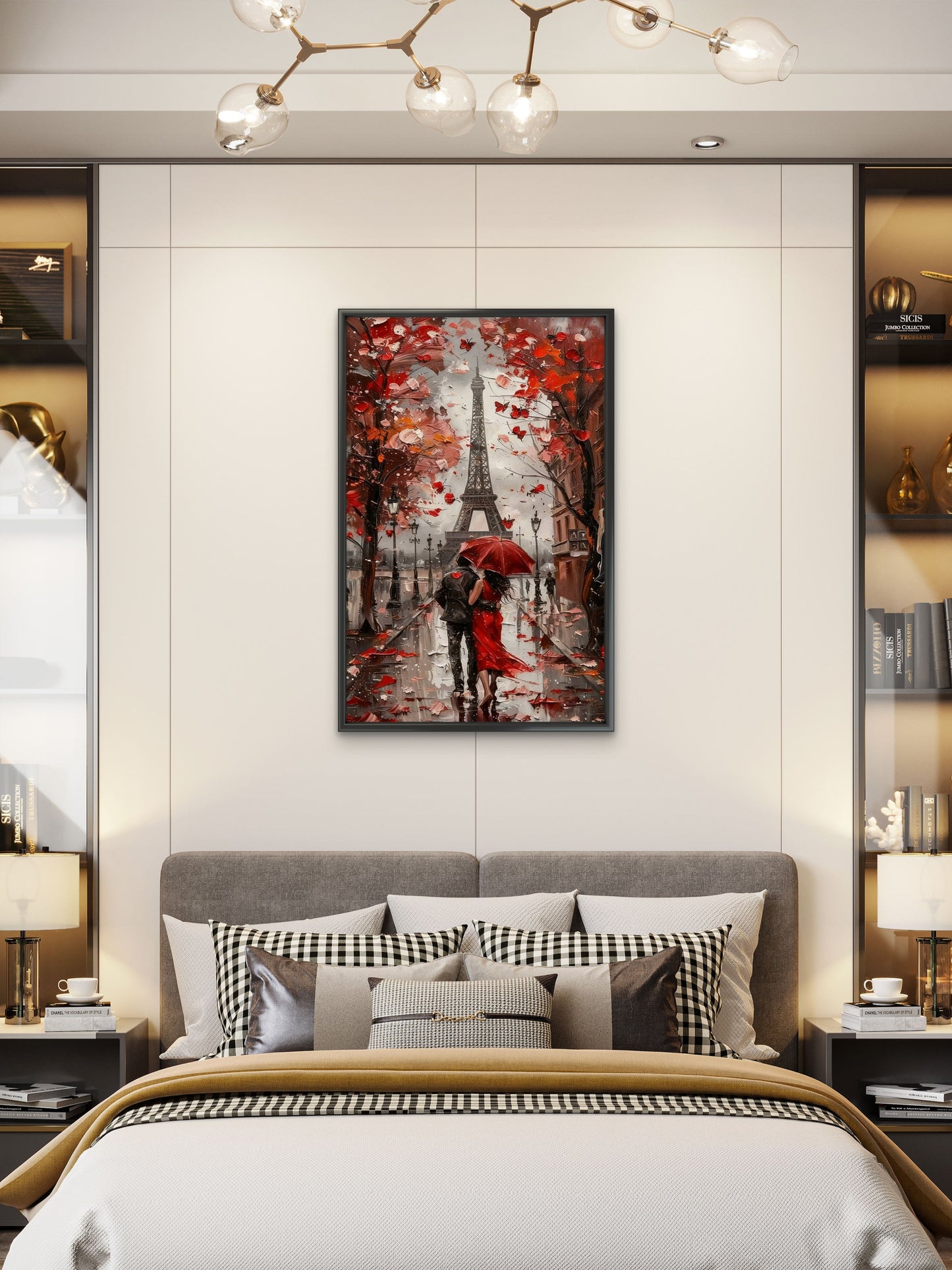 Romantic Couple Paris Street View-Luxurious-Love & Togetherness-3D Textured Wall Art | UV Embossed Canvas Wall Frame for bed room