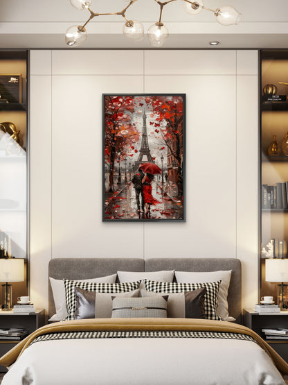 Romantic Couple Paris Street View-Luxurious-Love & Togetherness-3D Textured Wall Art | UV Embossed Canvas Wall Frame for bed room