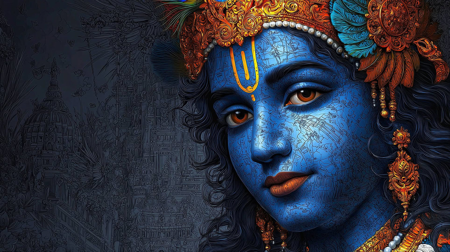 golden-jewellry-krishna-Luxurious-Spiritual & Mindful 3D Textured Wall Art | UV Printed Embossed Canvas Wall Frame for Prayer room ,Meditation Space