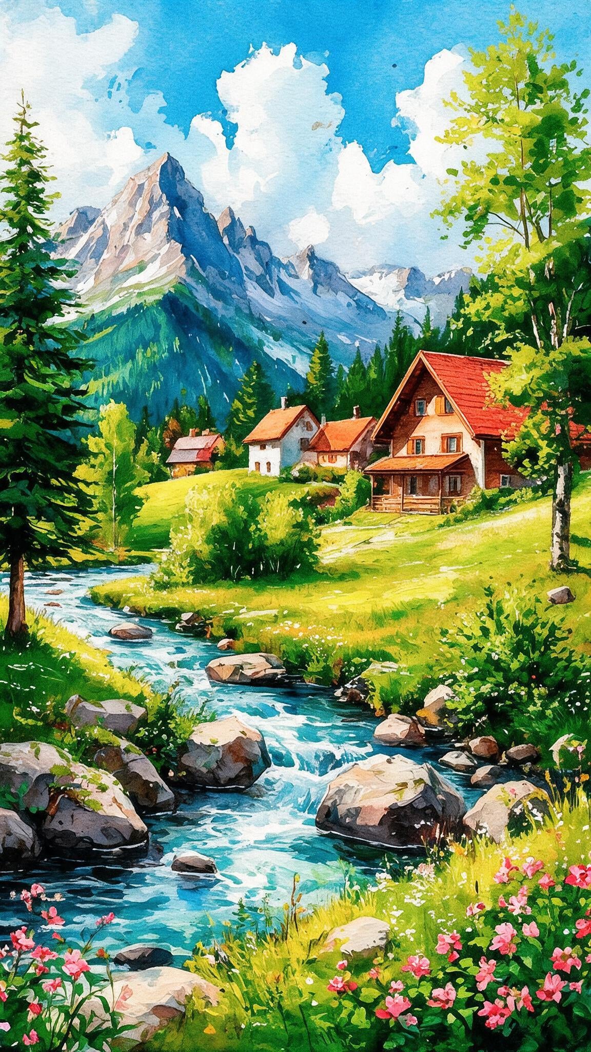 Scenic Countryside Alpine Valley Luxurious-Nature & Landscapes -3D Textured Wall Art | UV Embossed Canvas Wall Frame for Home decor