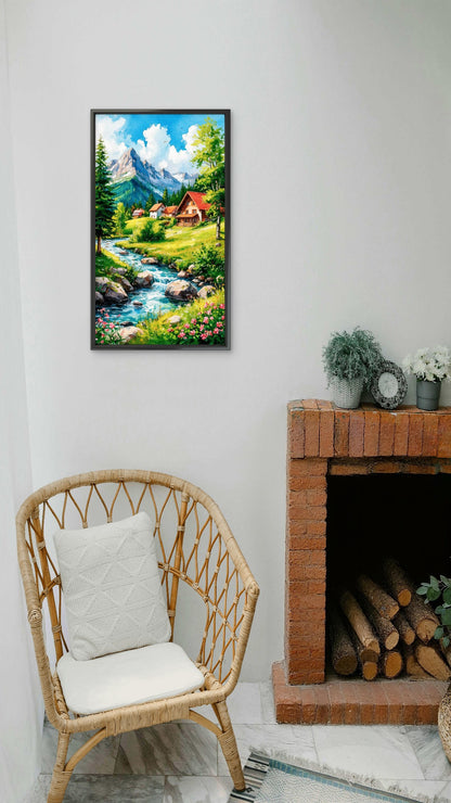 Scenic Countryside Alpine Valley Luxurious-Nature & Landscapes -3D Textured Wall Art | UV Embossed Canvas Wall Frame for Home decor