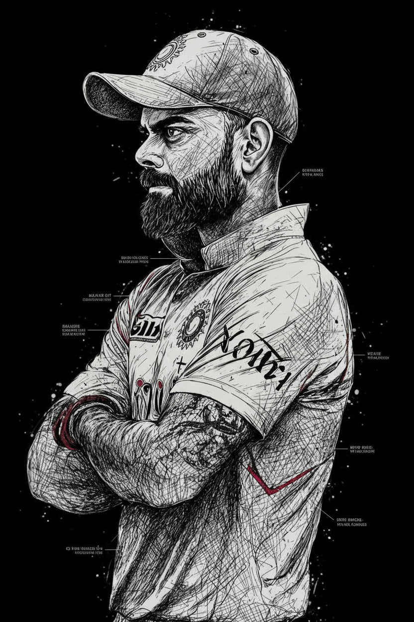 Scribble Art Kohli Tribute-Luxurious-Lifestyle & Hobbies-3D Textured Wall Art | UV Embossed Canvas Wall Frame for Kids room and Sports area