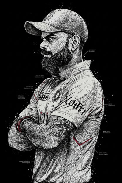 Scribble Art Kohli Tribute-Luxurious-Lifestyle & Hobbies-3D Textured Wall Art | UV Embossed Canvas Wall Frame for Kids room and Sports area