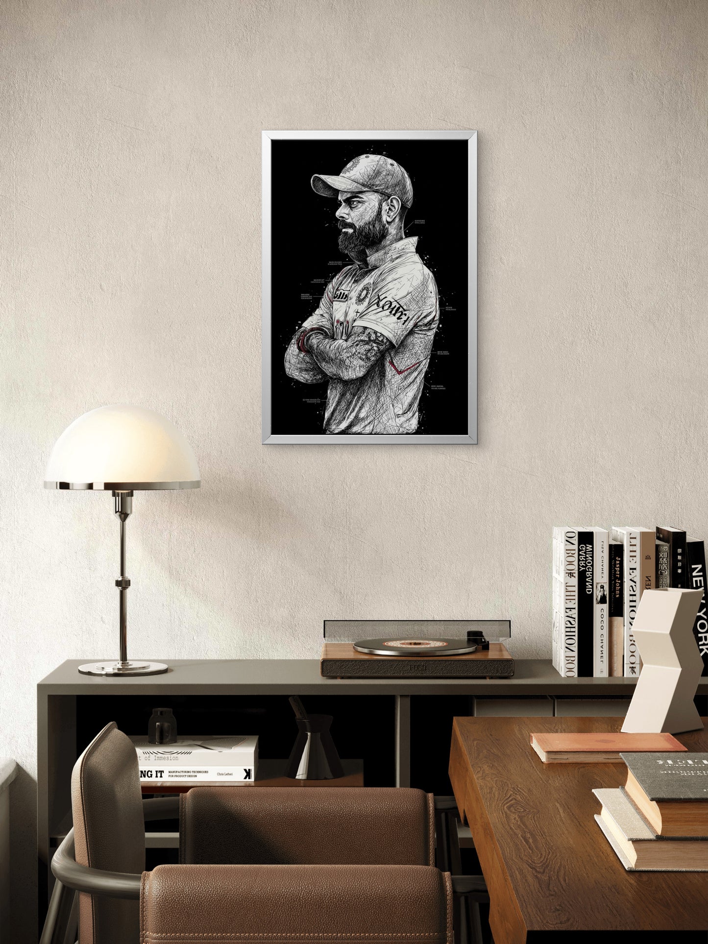 Scribble Art Kohli Tribute-Luxurious-Lifestyle & Hobbies-3D Textured Wall Art | UV Embossed Canvas Wall Frame for Kids room and Sports area
