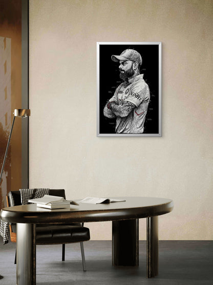 Scribble Art Kohli Tribute-Luxurious-Lifestyle & Hobbies-3D Textured Wall Art | UV Embossed Canvas Wall Frame for Kids room and Sports area