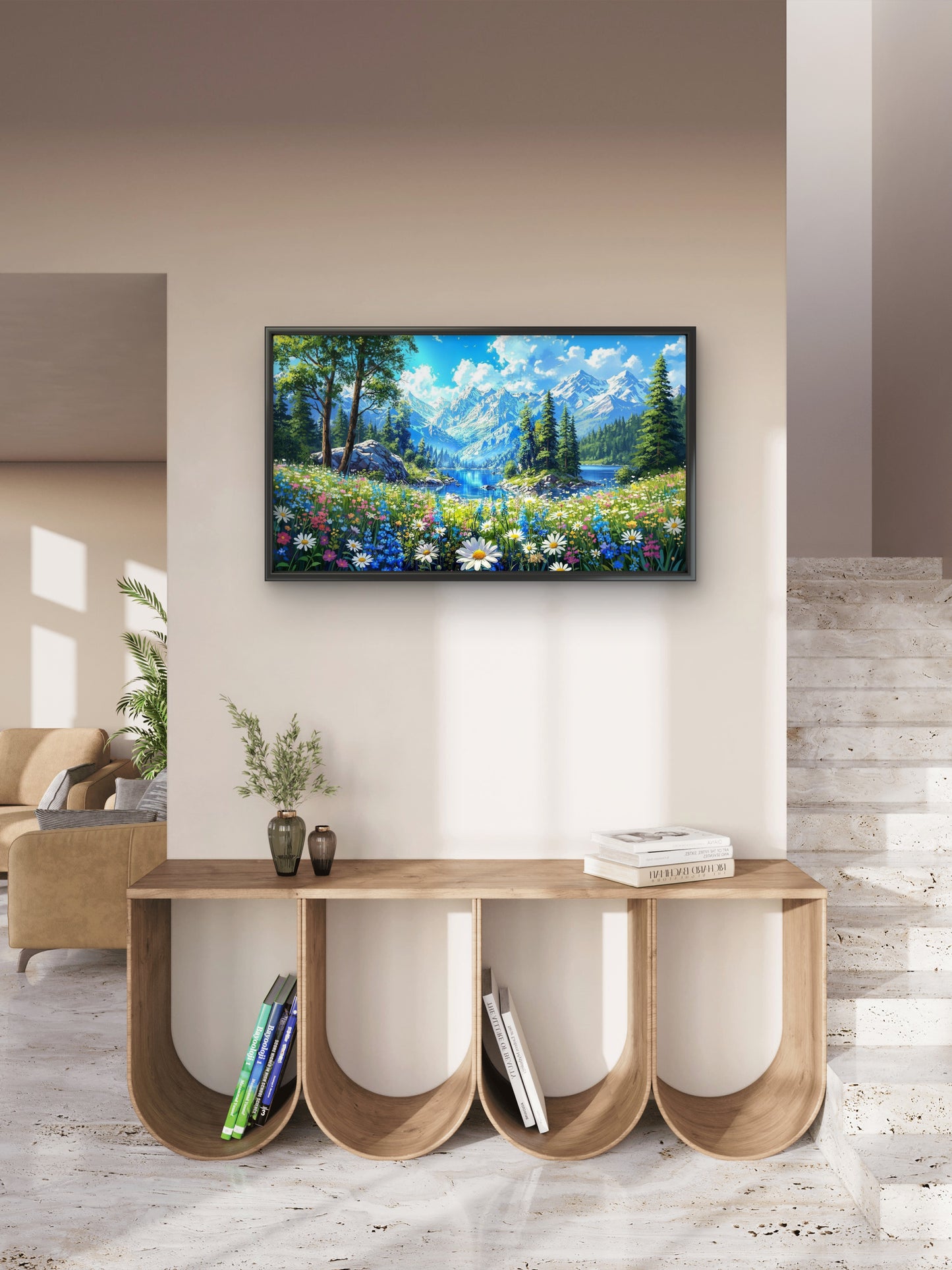 Serenity in the Snow-Capped Valley-Luxurious-Nature and landscape | 3D Textured Wall Art | UV Printed Embossed Canvas Wall Frame for Home Decor,Living Room