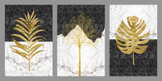 Set of 3 modern-luxury-3D Textured Wall Art | UV Embossed Canvas Wall Frame for Home decor