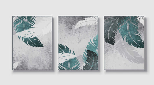 Set of three abstract feather illustrations-luxury-3D Textured Wall Art | UV Embossed Canvas Wall Frame for Home decor