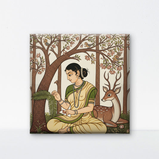 Shakuntala’s Longing-Luxurious-Indian Culture &  Folk Art 3D Textured Wall Art | UV Printed Embossed Canvas Wall Frame for Home Decor,living Room