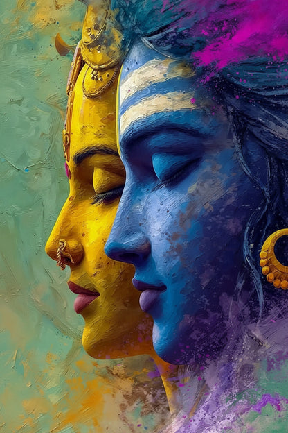 Shiv Shakti Digital Painting-Luxurious-Spiritual & Mindful 3D Textured Wall Art | UV Printed Embossed Canvas Wall Frame for Prayer room ,Meditation Space