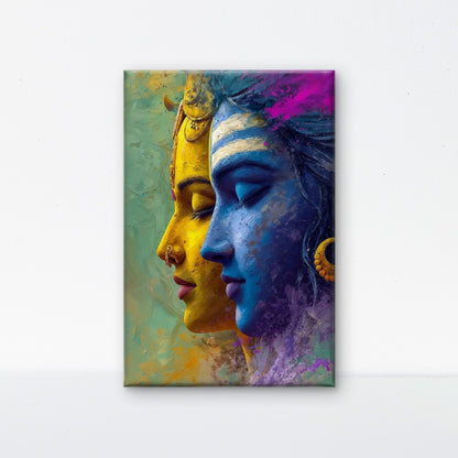 Shiv Shakti Digital Painting-Luxurious-Spiritual & Mindful 3D Textured Wall Art | UV Printed Embossed Canvas Wall Frame for Prayer room ,Meditation Space