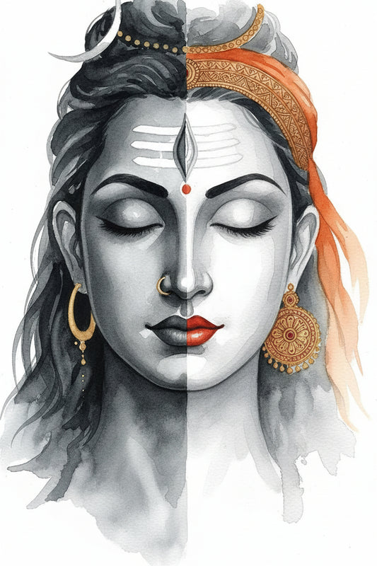 Shiva and Parvati Watercolour Digital Painting-Luxurious-Spiritual & Mindful 3D Textured Wall Art | UV Printed Embossed Canvas Wall Frame for Prayer room ,Meditation Space