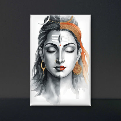 Shiva and Parvati Watercolour Digital Painting-Luxurious-Spiritual & Mindful 3D Textured Wall Art | UV Printed Embossed Canvas Wall Frame for Prayer room ,Meditation Space