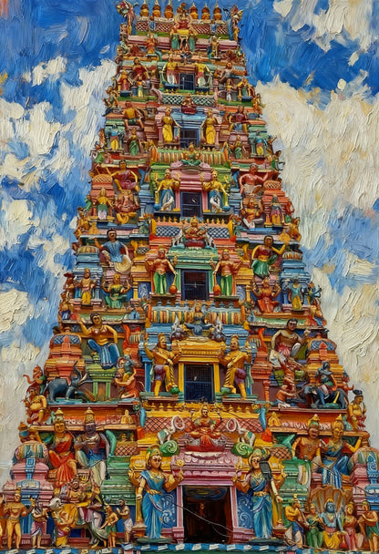 South Indian Temple-Luxurious-Indian Culture &  Folk Art 3D Textured Wall Art | UV Printed Embossed Canvas Wall Frame for Home Decor,living Room