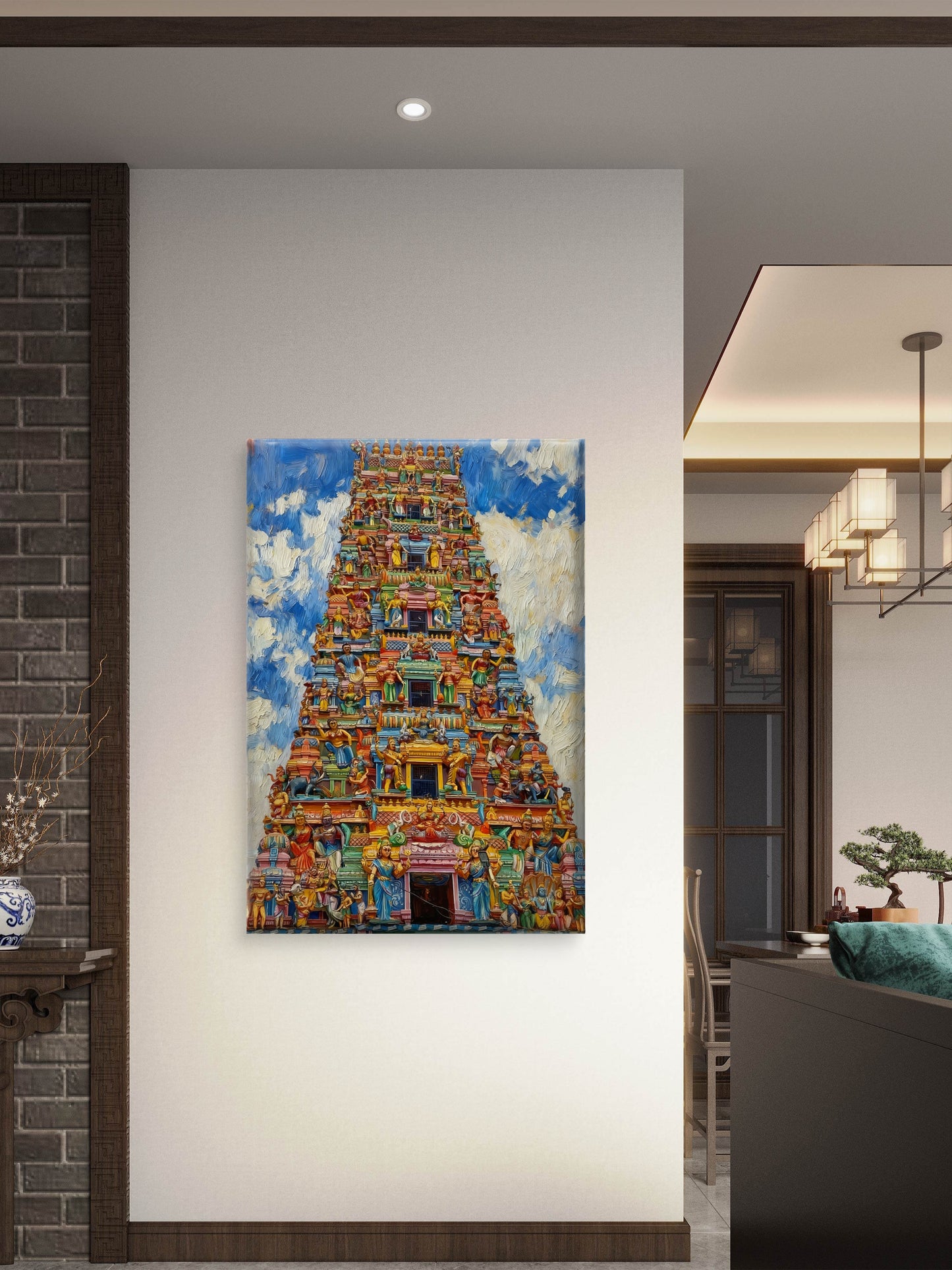 South Indian Temple-Luxurious-Indian Culture &  Folk Art 3D Textured Wall Art | UV Printed Embossed Canvas Wall Frame for Home Decor,living Room