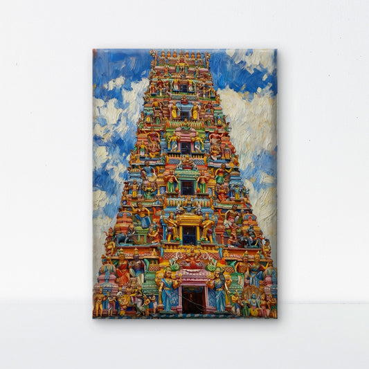 South Indian Temple-Luxurious-Indian Culture &  Folk Art 3D Textured Wall Art | UV Printed Embossed Canvas Wall Frame for Home Decor,living Room