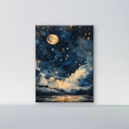 Spirit of the Painted Moon-Premium-Cosmic & Fantasy-3D Textured Wall Art | UV Embossed Canvas Wall Frame for Kids room and bed room