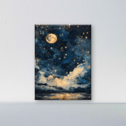 Spirit of the Painted Moon-Premium-Cosmic & Fantasy-3D Textured Wall Art | UV Embossed Canvas Wall Frame for Kids room and bed room