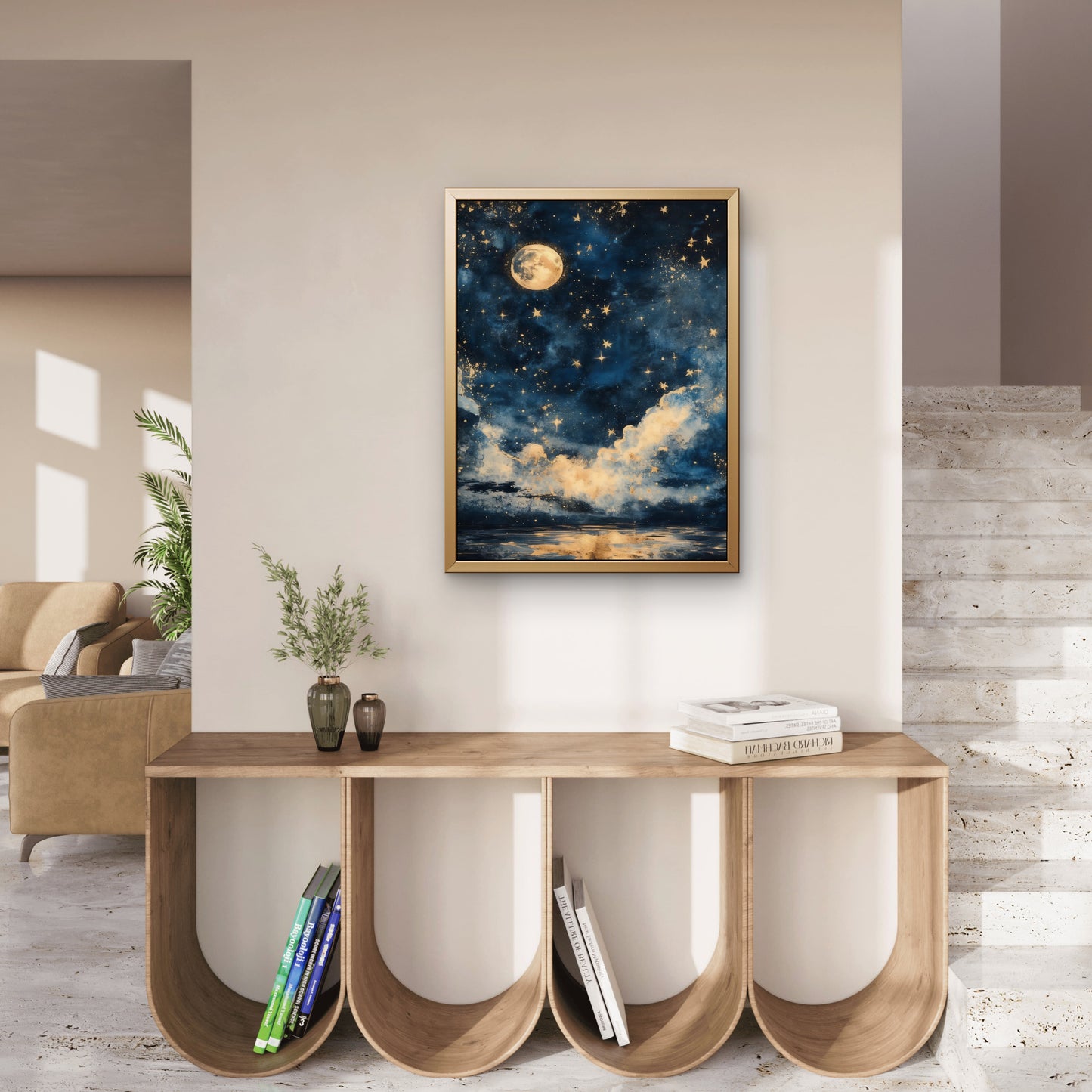 Spirit of the Painted Moon-Premium-Cosmic & Fantasy-3D Textured Wall Art | UV Embossed Canvas Wall Frame for Kids room and bed room
