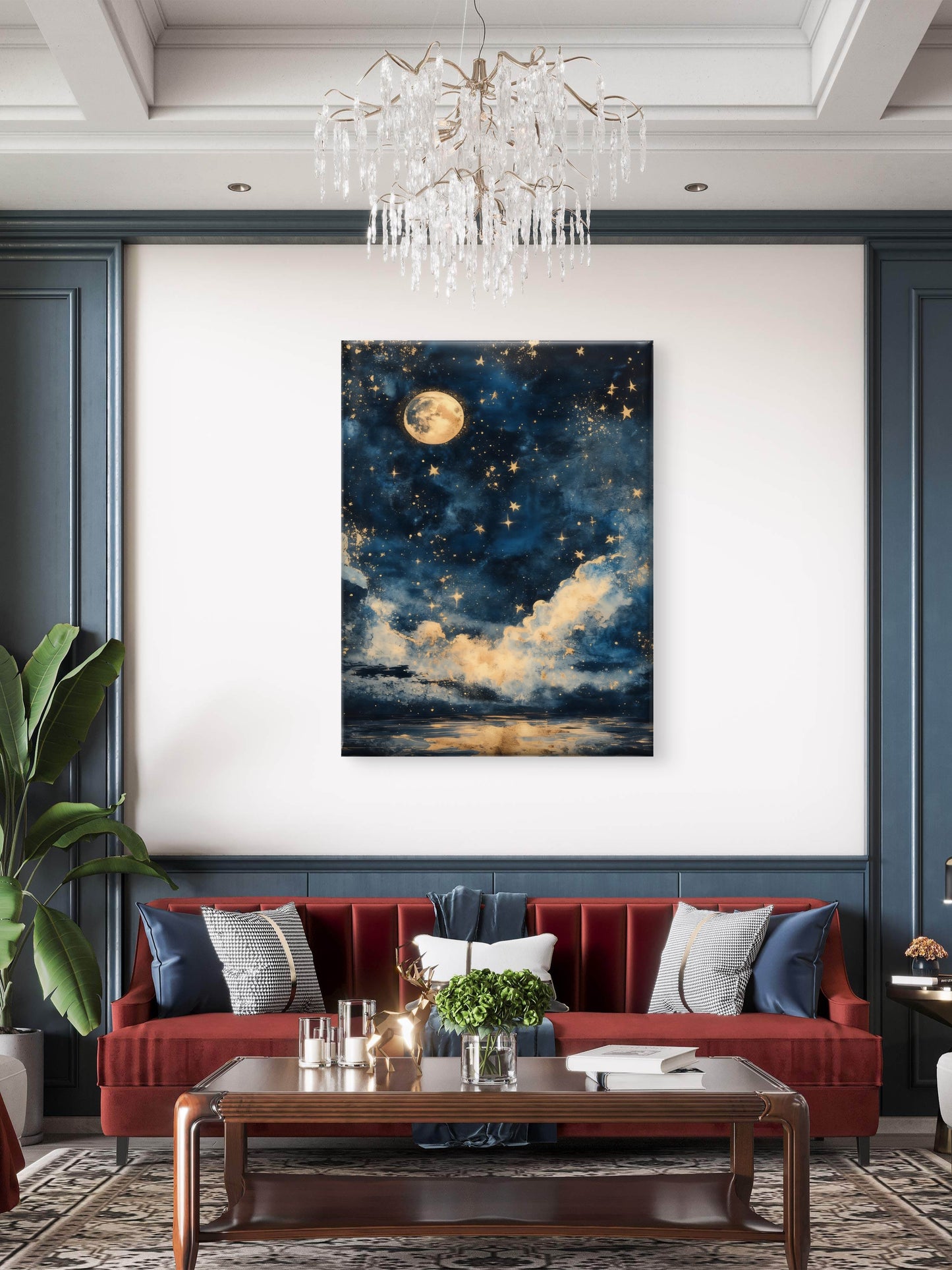 Spirit of the Painted Moon-Premium-Cosmic & Fantasy-3D Textured Wall Art | UV Embossed Canvas Wall Frame for Kids room and bed room