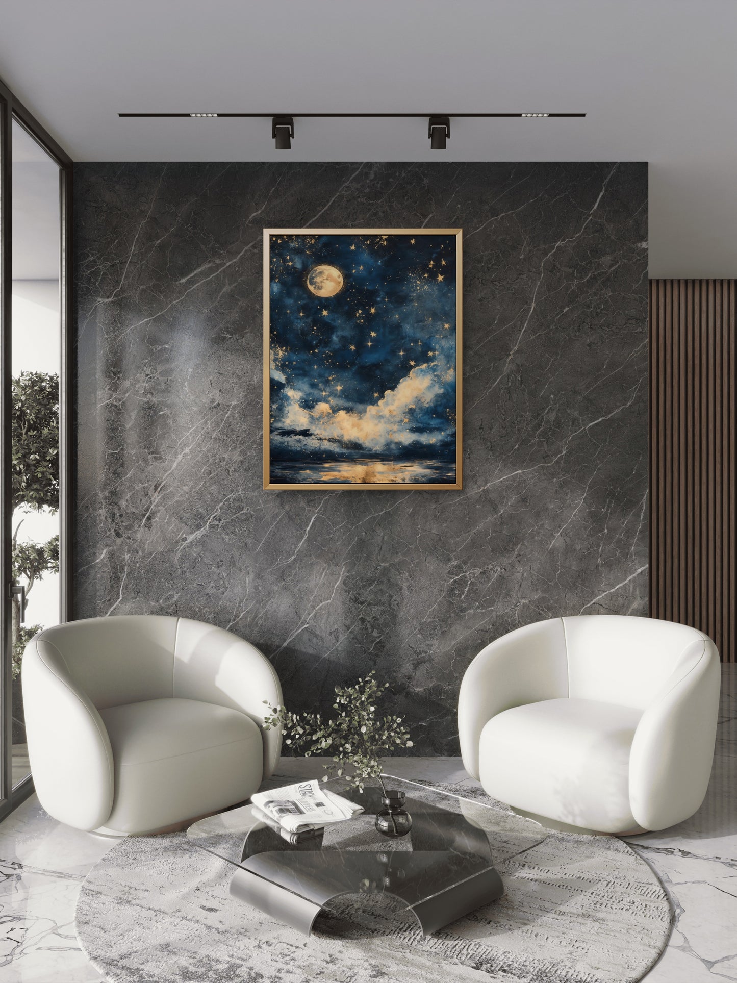 Spirit of the Painted Moon-Premium-Cosmic & Fantasy-3D Textured Wall Art | UV Embossed Canvas Wall Frame for Kids room and bed room