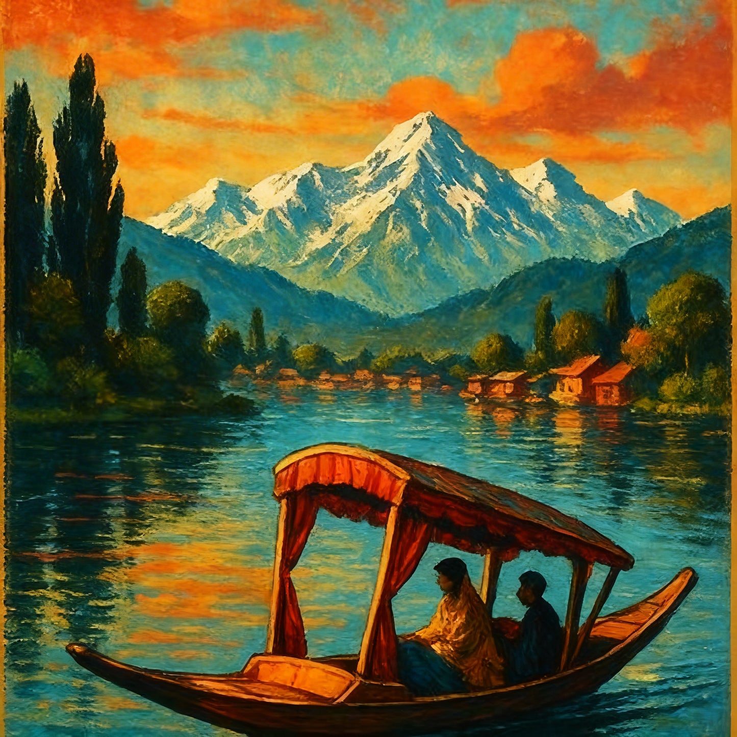Srinagar Dal Lake Shikara Ride Kashmir Himalayas-Luxurious-Nature and landscape | 3D Textured Wall Art | UV Printed Embossed Canvas Wall Frame for Home Decor.office