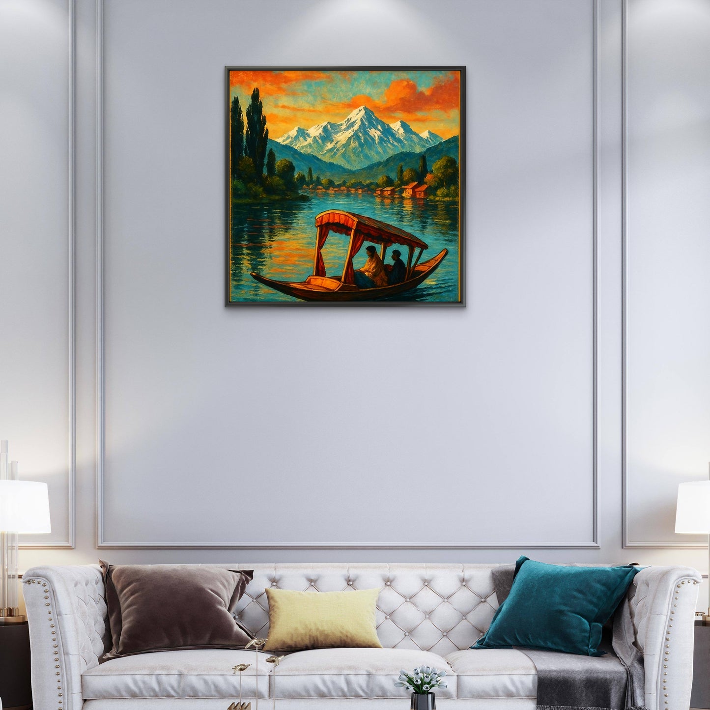 Srinagar Dal Lake Shikara Ride Kashmir Himalayas-Luxurious-Nature and landscape | 3D Textured Wall Art | UV Printed Embossed Canvas Wall Frame for Home Decor.office