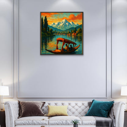 Srinagar Dal Lake Shikara Ride Kashmir Himalayas-Luxurious-Nature and landscape | 3D Textured Wall Art | UV Printed Embossed Canvas Wall Frame for Home Decor.office