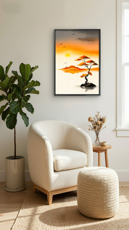 Sunset Over the Floating Isle-Luxurious-Nature and landscape | 3D Textured Wall Art | UV Printed Embossed Canvas Wall Frame for Home Decor,Living Room